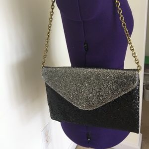 J. Crew Glitter Black Silver Purse Clutch Brand New